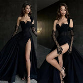 Lucy Satin Black Luxurious Evening Dress Bead Embroidery Decoration Dresses for Prom Long Wedding Party Sharon Happy New